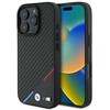 BMW M PU Carbon Tricolor Stripe MagSafe Apple iPhone 16 Pro Max dėklas telefonui juodos spalvos