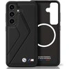 Dėklas BMW Leather Oversized Stripes MagSafe Samsung Galaxy S25 juodos spalvos