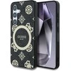 Guess 4G Background Gold Electroplated Peony Pattern MagSafe Samsung Galaxy S25 dėklas telefonui juodos spalvos