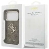 Guess PU Leather 4G Metal Logo Gold Frame dėklas skirtas Apple iPhone 17 Pro rudos spalvos