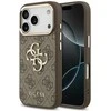 Guess PU Leather 4G Metal Logo Gold Frame dėklas skirtas Apple iPhone 17 Pro rudos spalvos