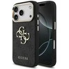 Guess PU Leather 4G Metal Logo Gold Frame dėklas skirtas Apple iPhone 17 Pro juodos spalvos