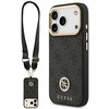Guess 4G Strass Logo & Big Strap Metal Mygtukai MagSafe dėklas skirtas Apple iPhone 17 Pro juodos spalvos
