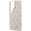 Guess PU Leather 4G Strass Triangle Logo Gold Frame Magnetic dėklas skirtas Samsung Galaxy S26 Ultra rožinės spalvos