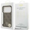 Guess PU Leather 4G Strass Triangle Logo Gold Frame MagSafe dėklas skirtas Apple iPhone 17 Pro rudos spalvos