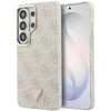 Guess PU Leather 4G Strass Triangle Logo Gold Frame Magnetic dėklas skirtas Samsung Galaxy S26 Ultra rožinės spalvos