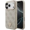 Guess PU Leather 4G Strass Triangle Logo Gold Frame MagSafe dėklas skirtas Apple iPhone 17 Pro rožinės spalvos