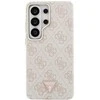 Guess PU Leather 4G Strass Triangle Logo Gold Frame Magnetic dėklas skirtas Samsung Galaxy S26 Ultra rožinės spalvos