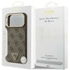 Guess PU Leather 4G Strass Triangle Logo Gold Frame MagSafe dėklas skirtas Apple iPhone 17 Pro Max rudos spalvos
