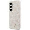 Guess PU Leather 4G Strass Triangle Logo Gold Frame Magnetic dėklas skirtas Samsung Galaxy S26 rožinės spalvos