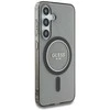 Dėklas Guess Glitter Circle Classic Logo MagSafe Samsung Galaxy S25 juodos spalvos