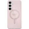 Dėklas Guess Glitter Circle Classic Logo MagSafe skirtas Samsung Galaxy S25 Ultra rožinės spalvos