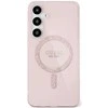 Guess Glitter Circle Classic Logo MagSafe Samsung Galaxy S25 dėklas telefonui rožinės spalvos