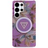 Original GUESS Glitter Flowers Triangle Mygtukai Magsafe Samsung Galaxy S25 Ultra dėklas telefonui violetinės spalvos