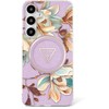 Original GUESS Glitter Flowers Triangle Mygtukai Magsafe Samsung Galaxy S25 Ultra dėklas telefonui violetinės spalvos