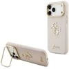 Guess PU Grained 4G Logo Stand Camera Frame dėklas skirtas Apple iPhone 17 Pro Max rožinės spalvos