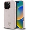 Originalus Dėklas GUESS Grained Hot Stamp Peony Triangle Logo MagSafe skirtas Apple iPhone 16 Pro Max rožinės spalvos