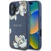 Guess Grained Printed Flower Pattern MagSafe Apple iPhone 16 dėklas telefonui mėlynos spalvos