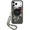 Dėklas Guess IML Flowers Pearl Strap MagSafe, skirtas iPhone 18 Pro Max / 17 Pro Max, juodas