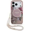 Guess IML Flowers virvelė MagSafe dėklas skirtas Apple iPhone 17 Pro rožinės spalvos