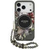 Dėklas Guess IML Flowers Pearl Strap MagSafe do iPhone 18 Pro / 17 Pro juoda
