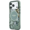Dėklas Guess IML Flowers Pearl Strap MagSafe skirtas iPhone 18 Pro Max / 17 Pro Max žalias