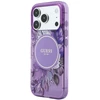 Dėklas Guess IML Flowers Pearl Strap MagSafe skirtas iPhone 18 Pro / 17 Pro violetinis