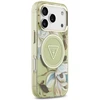 Dėklas Guess IML Glitter Flowers Triangle MagSafe Case for iPhone 17 Pro / 18 Pro - Žalias