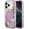 Dėklas Guess IML Glitter Flowers Triangle MagSafe Case for iPhone 17 Pro / 18 Pro - Violetinė