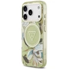 Dėklas Guess IML Glitter Flowers Triangle MagSafe do iPhone 18 Pro Max / 17 Pro Max žalia
