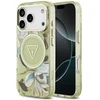 Dėklas Guess IML Glitter Flowers Triangle MagSafe Case for iPhone 17 Pro / 18 Pro - Žalias