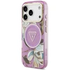 Dėklas Guess IML Glitter Flowers Triangle MagSafe Case for iPhone 17 Pro / 18 Pro - Violetinė