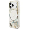 Dėklas Guess IML Glitter Flowers Triangle MagSafe Case for iPhone 17 Pro / 18 Pro - Baltas