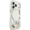 Dėklas Guess IML Glitter Flowers Triangle MagSafe Case for iPhone 17 Pro / 18 Pro - Baltas