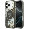 Dėklas Guess IML Glitter Flowers Triangle MagSafe Case for iPhone 17 Pro / 18 Pro - Juodas