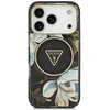 Dėklas Guess IML Glitter Flowers Triangle MagSafe Case for iPhone 17 Pro / 18 Pro - Juodas