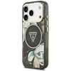 Dėklas Guess IML Glitter Flowers Triangle MagSafe do iPhone 18 Pro Max / 17 Pro Max juoda