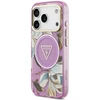 Dėklas Guess IML Glitter Flowers Triangle MagSafe do iPhone 18 Pro Max / 17 Pro Max violetinė
