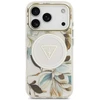 Dėklas Guess IML Glitter Flowers Triangle MagSafe Case for iPhone 17 Pro / 18 Pro - Baltas
