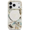 Dėklas Guess IML Glitter Flowers Triangle MagSafe do iPhone 18 Pro Max / 17 Pro Max balta