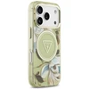 Dėklas Guess IML Glitter Flowers Triangle MagSafe do iPhone 18 Pro Max / 17 Pro Max žalia