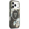 Dėklas Guess IML Glitter Flowers Triangle MagSafe do iPhone 18 Pro Max / 17 Pro Max juoda
