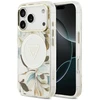 Dėklas Guess IML Glitter Flowers Triangle MagSafe Case for iPhone 17 Pro / 18 Pro - Baltas