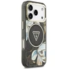 Dėklas Guess IML Glitter Flowers Triangle MagSafe Case for iPhone 17 Pro / 18 Pro - Juodas