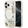 Guess IML Glitter Flowers Triangle MagSafe dėklas skirtas Apple iPhone 17 Pro baltos spalvos
