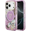 Dėklas Guess IML Glitter Flowers Triangle MagSafe do iPhone 18 Pro Max / 17 Pro Max violetinė