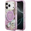 Dėklas Case Guess IML Glitter Flowers Triangle MagSafe for Apple iPhone 17 Pro Max violetinė