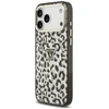 Dėklas Guess IML Leopard Glitter Triangle Logo MagSafe do iPhone 18 Pro Max / 17 Pro Max juoda