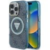 Guess IML Metal Glitter 4G Circle Triangle MagSafe dėklas, skirtas iPhone 16 Pro Max - Mėlyna
