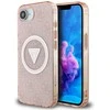 Guess IML Metal Glitter 4G Circle Triangle MagSafe dėklas iPhone 16e - rožinis